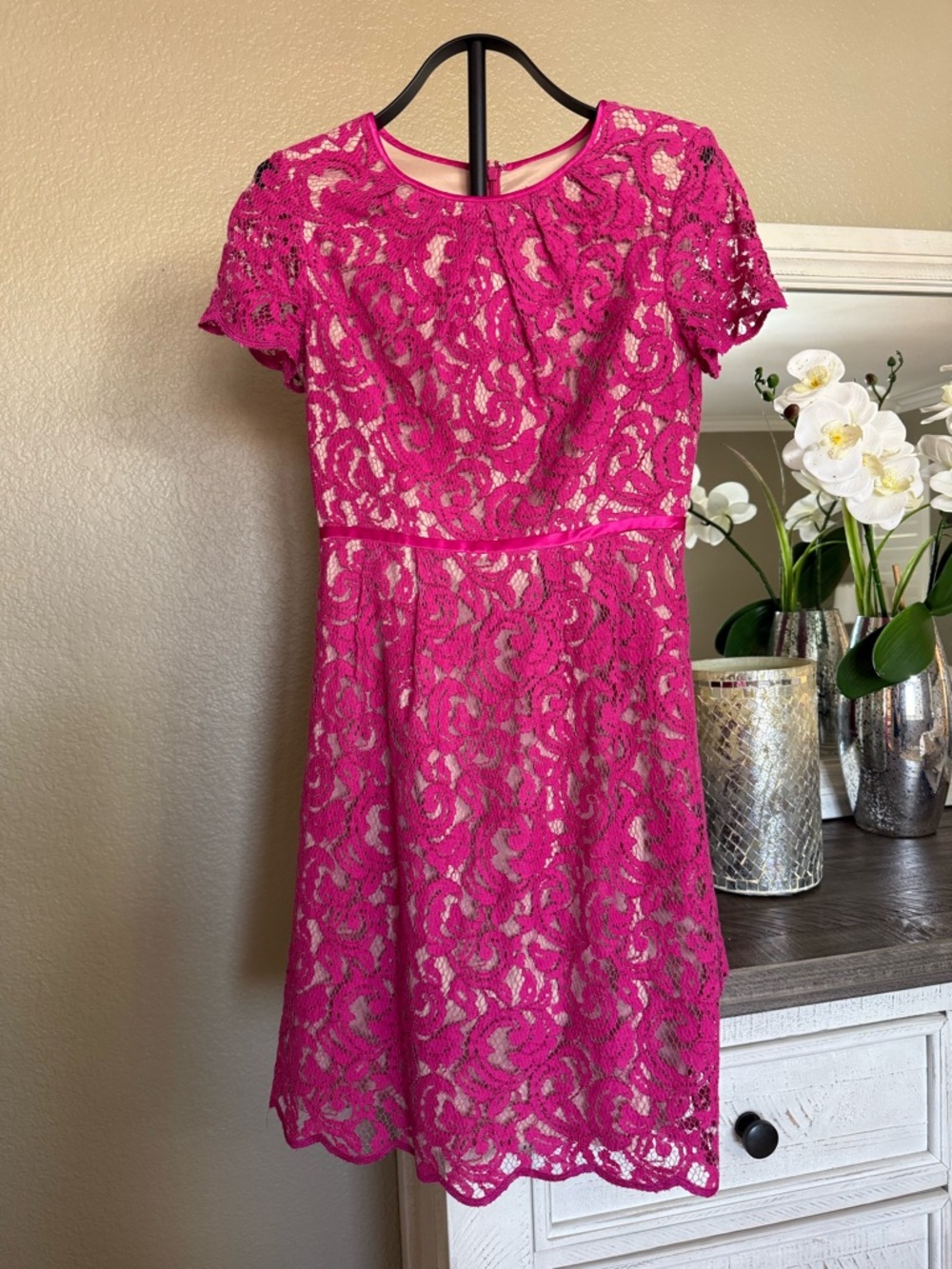 Adrianna Papell Fuchsia Lace Dress - Picture 3 of 8